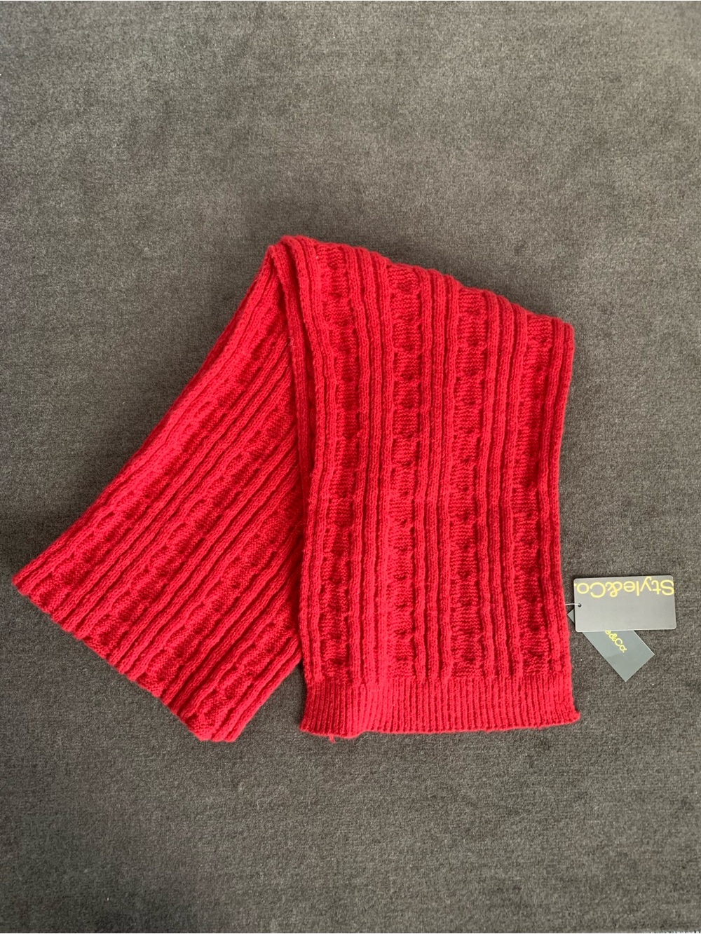 Style & Co Women's Solid Cable Knit Scarf Red 72" x 10"